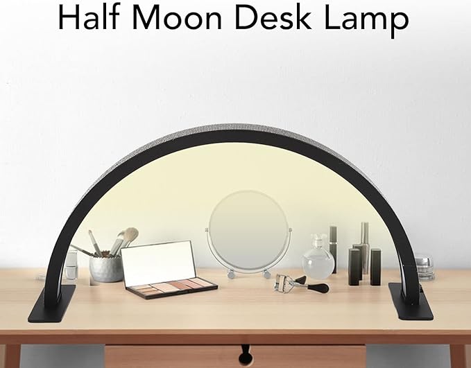 Dioche Half Moon LED Desk Lamp, 25W Black 3000K‑6000K Rhinestone Half Moon Desktop LED Lamp for Nail Art, Tattoo 100‑240V (US Plug)