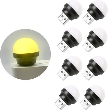 Mini USB Night Lights, LED Plug in Night Light, Flexible LED Ambient Light, Mushroom-Shaped, Bathroom, Hallway, Nursery, Kitchen, Car USB Light (8 Pack,Warm White)