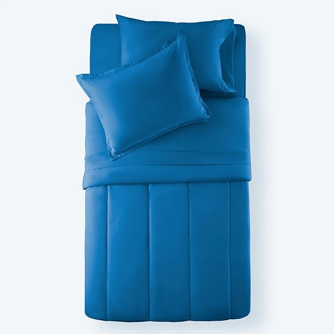 SLEEP ZONE Kids Bedding Comforter Set Full/Queen Size - Super Cute & Soft Kids Bedding 7 Pieces Set with Comforter, Sheet, Pillowcase & Sham (Blue)