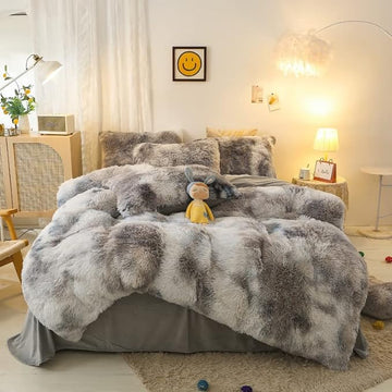 Faux Fur Kids Girls TD Black Comforter Sets Twin/Full - 3PC Bed Set Warm Comfortable Soft Plush Flannel Velvet Fluffy Fuzzy Bedding（Comforter x 1 Pillowcases x 2）