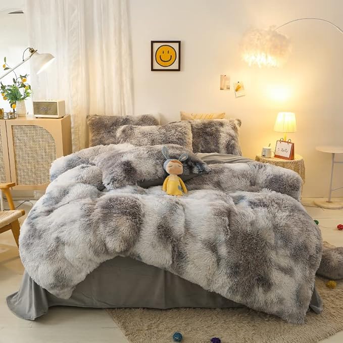 Faux Fur Kids Girls TD Black Comforter Sets King - 3PC Bed Set Warm Comfortable Soft Plush Flannel Velvet Fluffy Fuzzy Bedding（Comforter x 1 Pillowcases x 2）