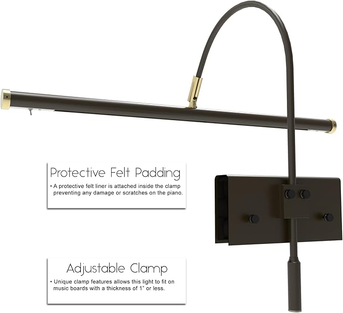 Cocoweb 19" Dimmable Adjustable Energy-efficient LED Grand Piano Clip-on Lamp with Rotational Light Shade - Mahogany Bronze with Brass Accents - GPLED19MBD