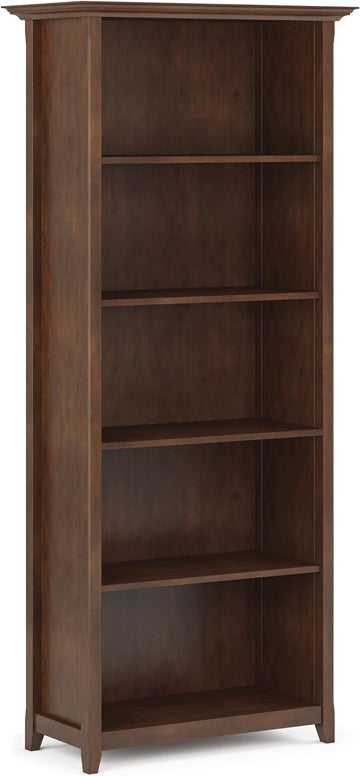 SIMPLIHOME Amherst SOLID WOOD 30 Inch Transitional 5 Shelf Bookcase in Russet Brown, For the Living Room, Study Room and Office