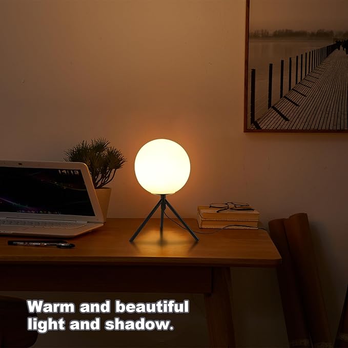 Mid Century Modern Table Lamp Black Glass Globe Desk Lamp Reading Lamp Vintage Plug in Table Desk Lamp for Bedroom Office Library Study Room (Black)