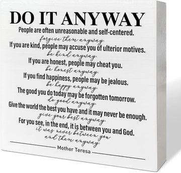 Home Office Desk Wooden Box Sign Decor, Do It Anyway, Inspirational Quotes Desk Decor Motivational Desk Decorations for Women Men Student Therapist Office Classroom School Counselor
