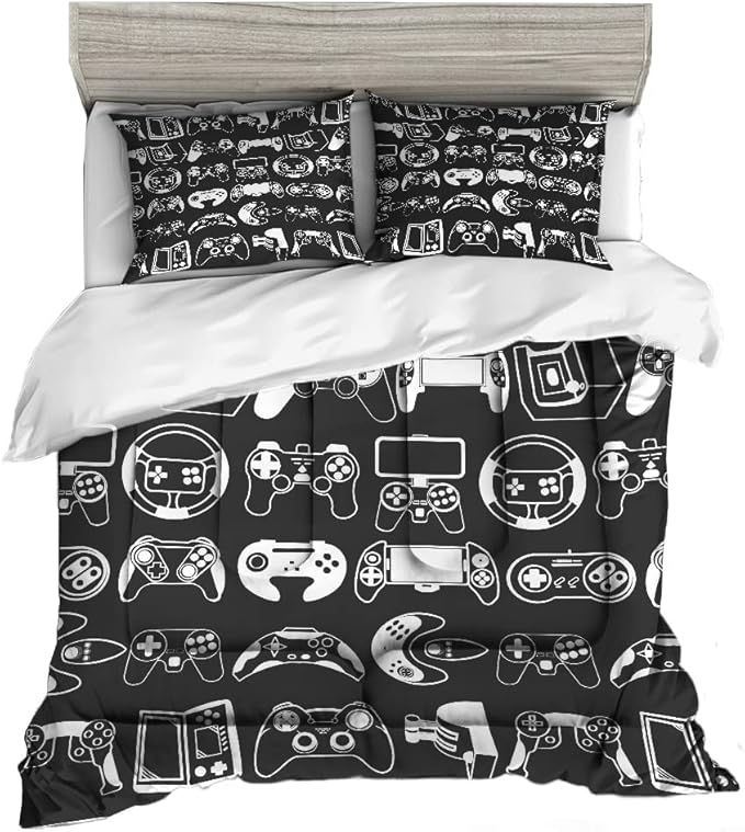 Sunnycitron Gamer Bedding Sets for Boys Gaming Comforter Boys Bedding Sets Queen Comforter Sets Gamer Bed Set Teen Boy Gamer Room Decor Gaming Comforter Set,1 Comforter 2 Pillowcases