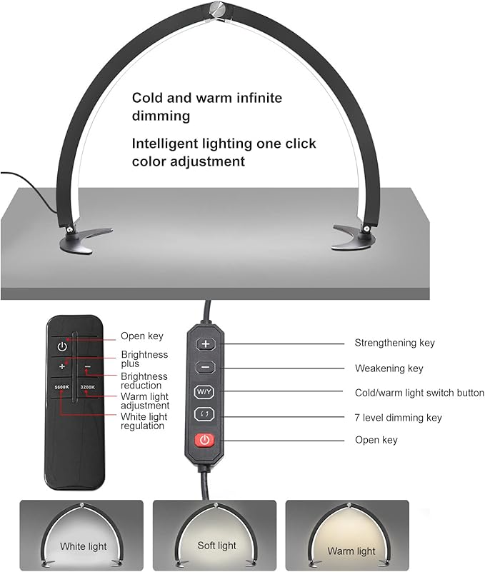 Pomya Half Moon Light for Nails, 28 Inch Foldable 3200K‑5600K Dimmable LED Half Moon Desk Lamp with Remote Control, 40W 2000LM Lighting Lamp for Beauty Lash Extension Manicure Tattoo