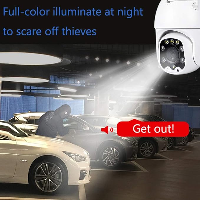 Outdoor PTZ WiFi IP Security Camera 1080P Home Surveillance Camera Pan/Tilt Two-Way Audio Motion Detection Color Night Vision Auto Tracking CamHiPro APP AT-200DW