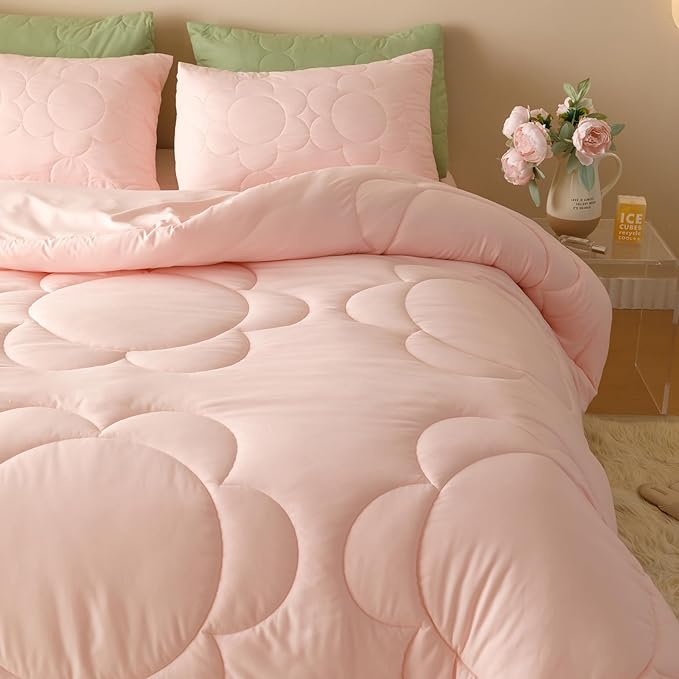 Pink Flower Comforter Full Pink Sunflower Print Bed Full Comforter Set 3 Pieces Dark Pink Floral Comforter Set for Boys Girls Teens Bedroom Decor All Season Hotel Quality Comforter Set
