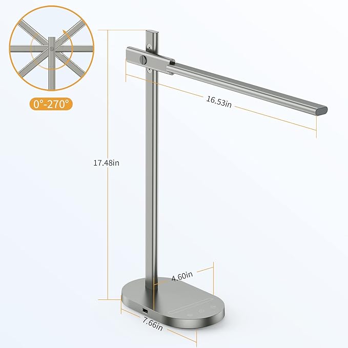 ProtoArc Modern Desk Lamp, Metal Aluminum Alloy Dimmable LED Desk Light with USB Charging Port, Eye-Caring Table Light, Touch Control, 5 Color Modes, 6 Brightness Levels, Timer for Home Office Bedroom
