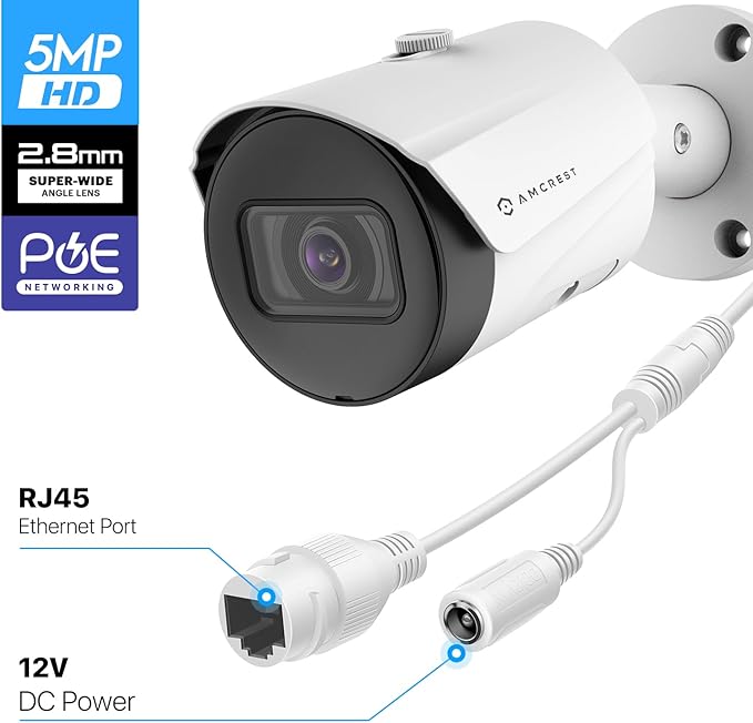 Amcrest UltraHD 5MP Outdoor POE Camera 2592 x 1944p Bullet IP Security Camera, Outdoor IP67 Waterproof, 103° Viewing Angle, 2.8mm Lens, 98.4ft Night Vision, 5-Megapixel, IP5M-B1186EW-28MM (White)