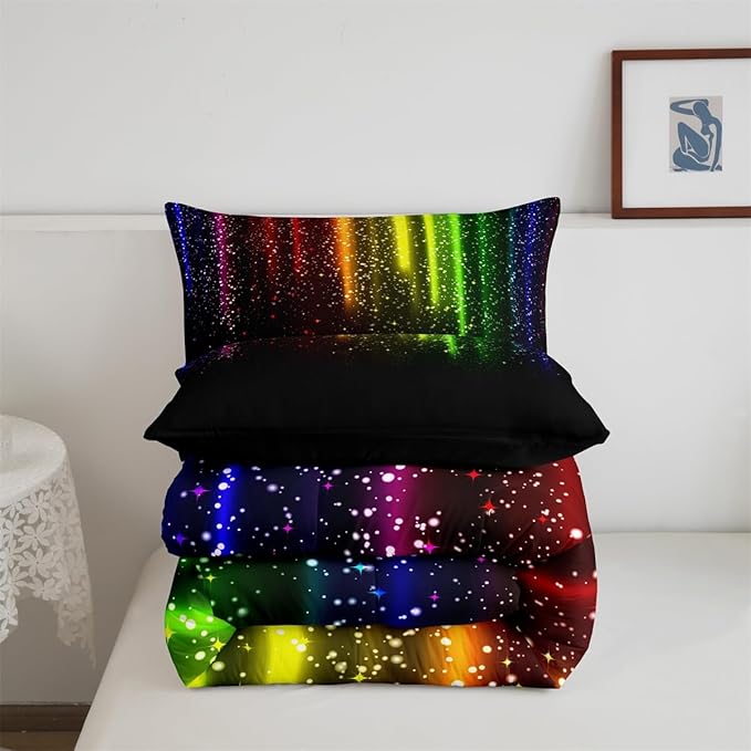 Abstract Ombre Comforter Set Kids Teens Colorful Bedding Set Decor Red Blue Green Yellow Comforter Room Decor 3Pcs Full Size