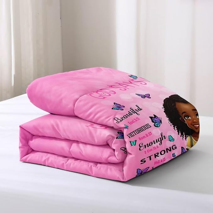 Black Girl Comforter Set Twin for Kids Teens,God Says You are Comforter Set for Black Women,Black Girl Magic Bedding Set,African American Girl Bed Bedroom Set