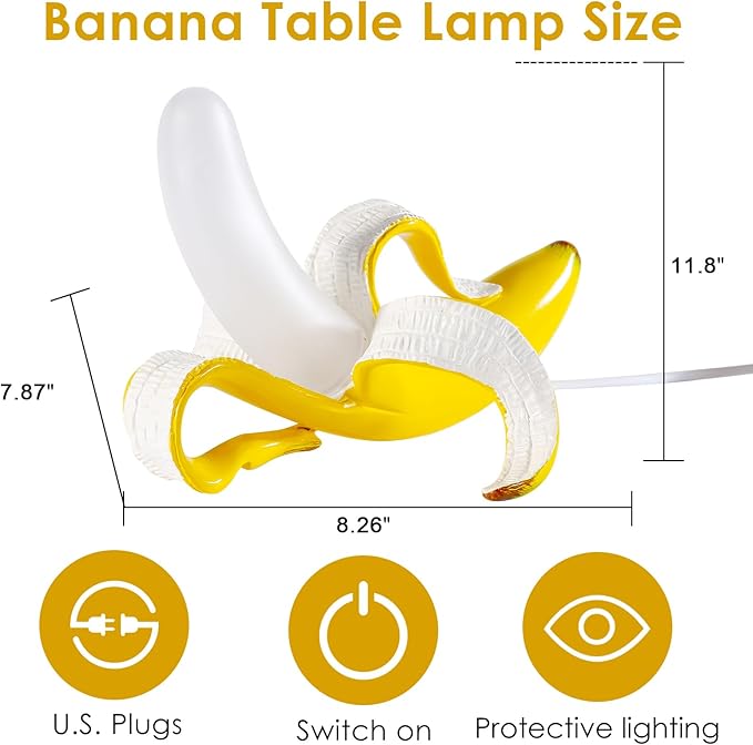 Modern Banana Table Lamp, Desk Lamp,Led Night Light Baking Finish Resin Banana Lighting Fixture for Living Room, Bedroom,Home Office,Kids Room (Sitting)
