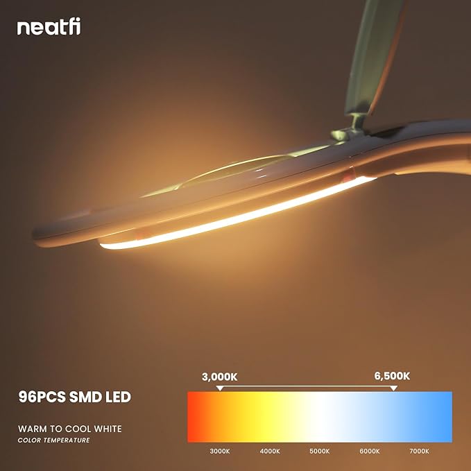 Neatfi Elite LED Magnifying Lamp with Clamp, 8 Diopter, 3000K-6500K Color Temperature, 96 pcs SMD LED, Nonpolar Dimming, Eye-Friendly, Glare-Free, Adjustable Arm Magnifier (5 Inch Lens, White)