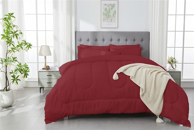 3 Piece Solid Color All Season Bedding Comforter Set Microfiber Soft Lightweight Bedding Set for Kids Teens Adults Room Decor with 1 Comforter and 2 Pillowcases Queen
