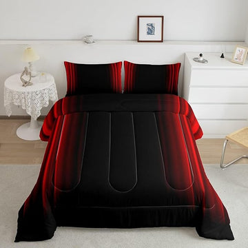 Abstract Ombre Comforter Set Kids Teens Red and Black Bedding Set Room Decor 3Pcs Full Size