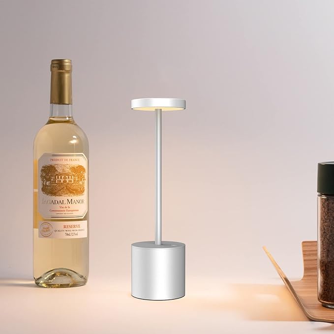 CYOIDAI LED Table Lamp, 2 Pack Rechargeable Battery with Cordless Desk Lamps 3 Lighting Modes Dimmable Light 5000 mAh, for Restaurant, Terrace, Outdoor (Silver)