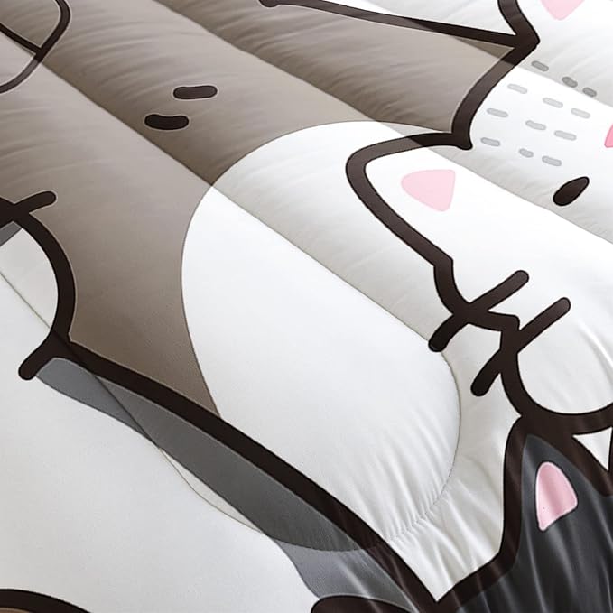 CVHOUSE Cat Bedding,Cartoon Cat Comforter King,Animals Print Comforter Set for Kids,Kawaii Quilt Set with 1 Comforter and 2 Pillow Cases