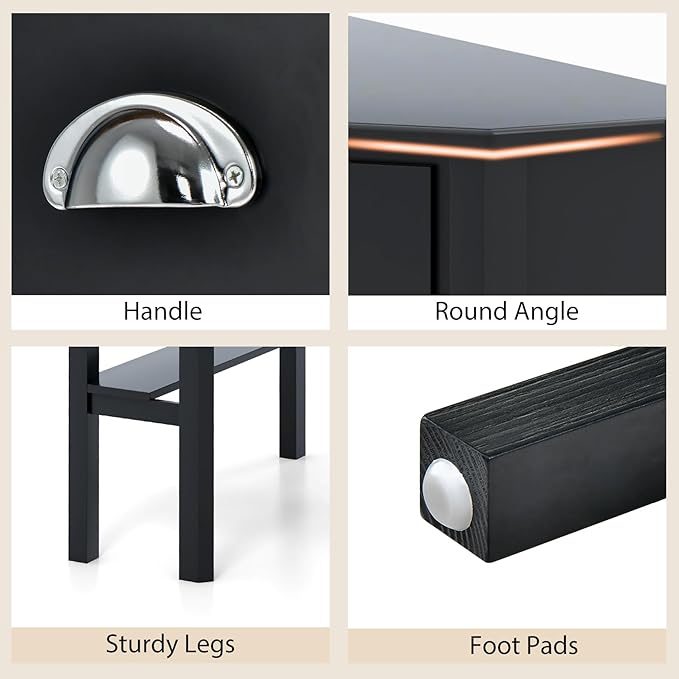 Nightcore Small, Wood Computer Desk, Compact Writing w/Drawer & Storage Shelves, Space Saving Study Workstation, Laptop PC Corner Table, Coffee