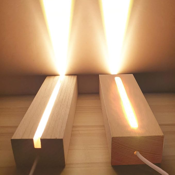 2Pack 6 inch Wood Rectangle Display Pedestal,Wooden Rectangle Led Lights Display Base for Acrylic and Plexiglass,Wood Night LED Light Lamp Base
