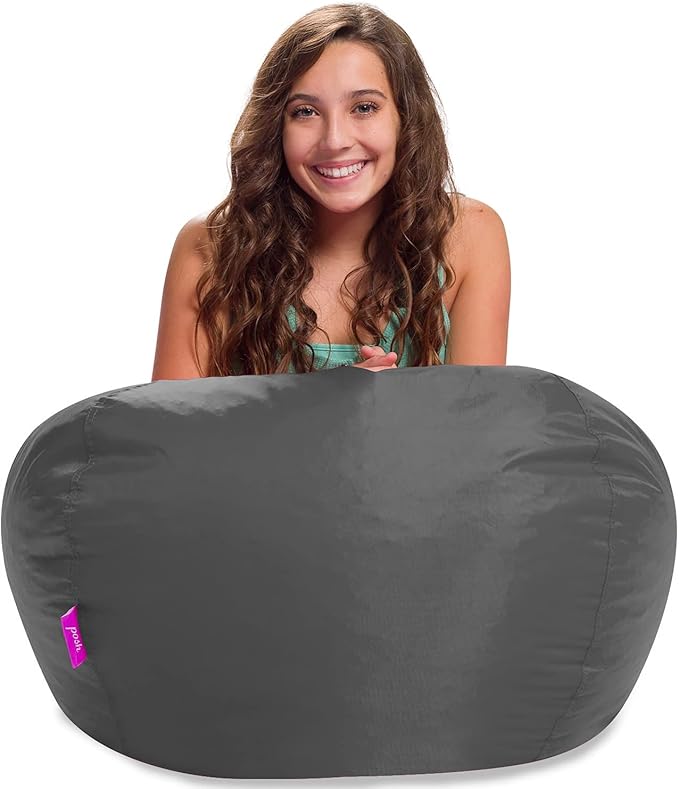 Posh Creations Structured Comfy Seat for Playrooms and Bedrooms, Large Bean Bag Chair, 100in Round Classic Bean Bag, Charcoal Gray