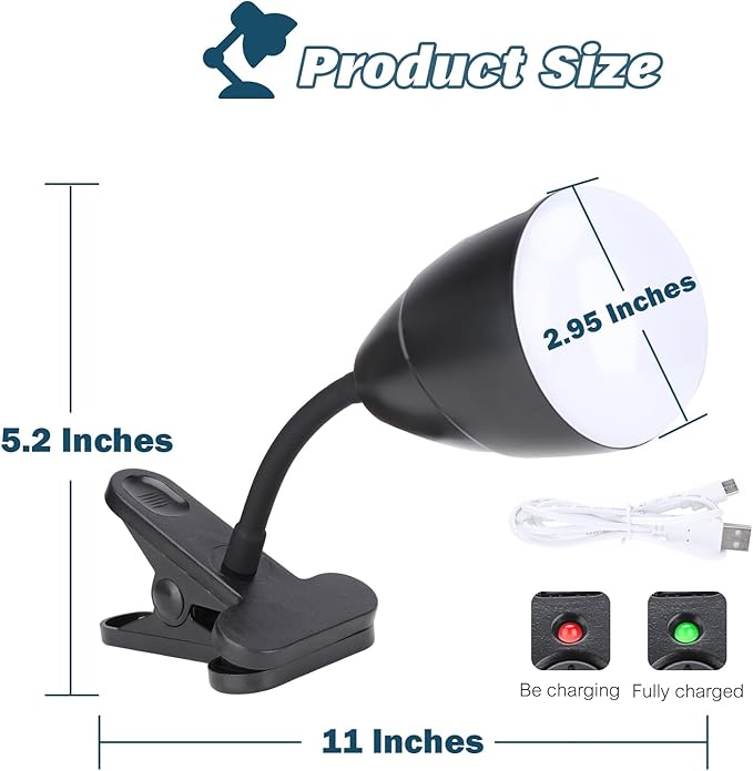 Afirst Clip on Light Outdoor Camping Light LED Clamp Lamp for Desk 4400mAh, Rechargeable Flexible Dimmable Lighting Reading Study Table Lamp, 11 Inches