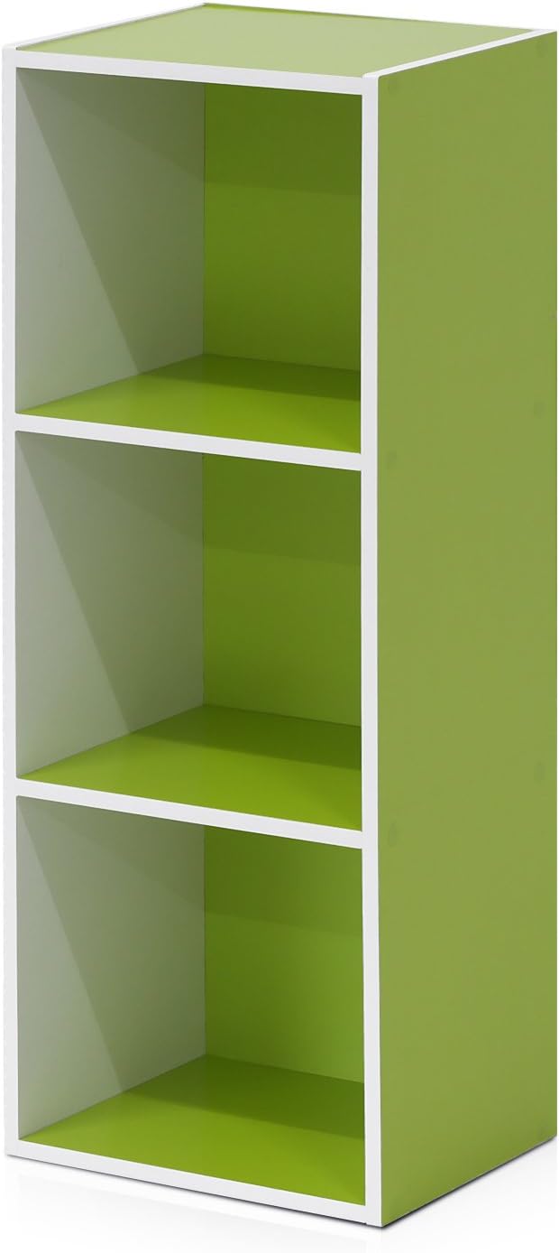 Furinno Pasir 3-Tier Open Shelf Bookcase, White/Green 11003WH/GR