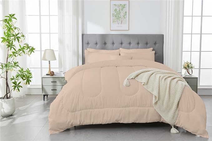 3 Piece Solid Color All Season Bedding Comforter Set Microfiber Soft Lightweight Bedding Set for Kids Teens Adults Room Decor with 1 Comforter and 2 Pillowcases Queen