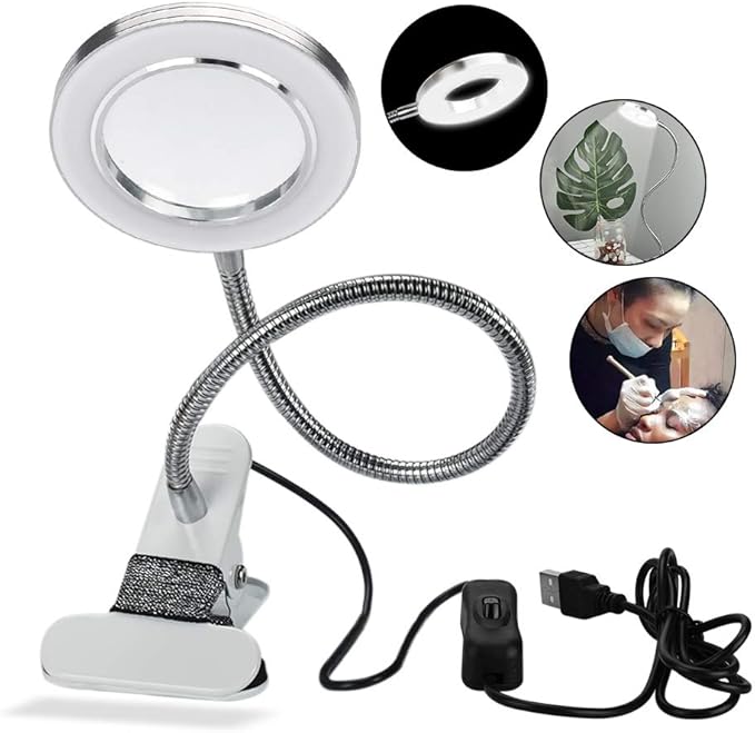 ATOMUS 2.5X Magnifying Lamp, LED USB Rechargeable Tattoo Beauty Magnifier Lamp with Metal Clip for Eyebrow Tattoo Manicure Eyelash Extension Read