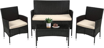 FDW Patio Furniture Set 4 Pieces Outdoor Rattan Chair Wicker Sofa Garden Conversation Bistro Sets for Yard,Pool or Backyard