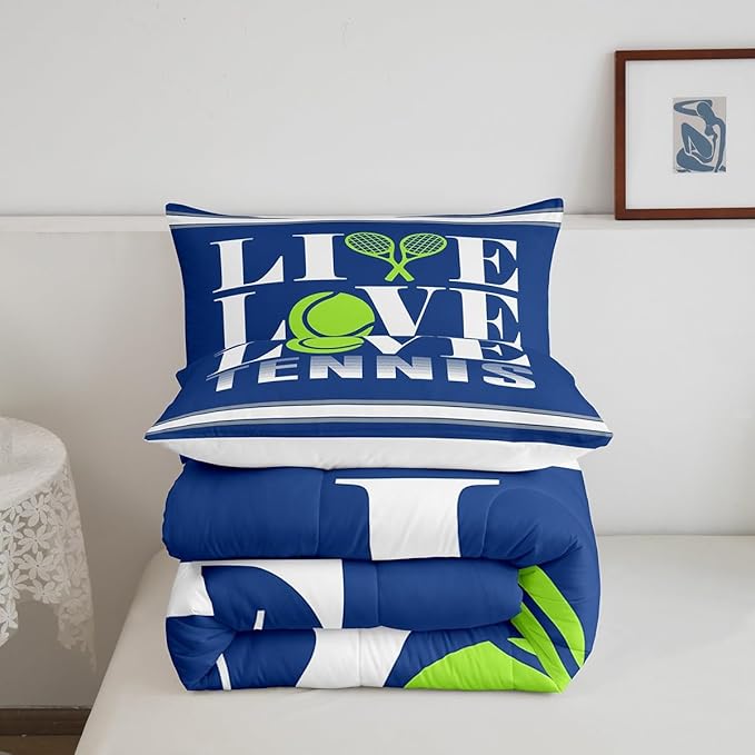 Kids Tennis Comforter Set Full Size Tennis Ball Bedding Set for Boys Girls Teens Bedroom Decor Ball Gaming Comforter Women Men Gift for Tennis Lover Duvet Set with 2 Pillow Case