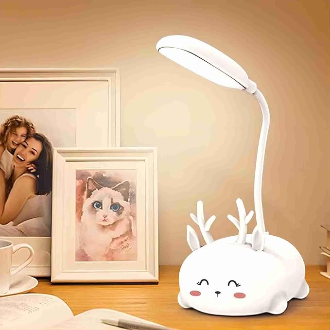 Kids Lamp, Cute LED Desk Lamp for Kids, Mini Animal Night Light, USB Rechargeable Flexible Cartoon Lamp Eye-Care Lighting for Bedroom (Deer B, Green)