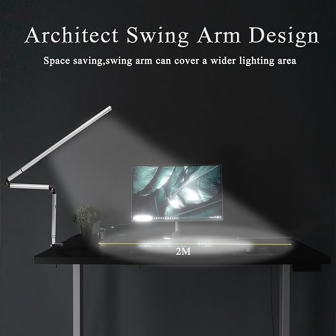 LED Swing arm Professional Grade Aluminum Desk lamp, Nail Technician Desk lamp, 81 LED Beads, Natural Spectrum Light, Suitable for Studio, Basement, Painting, Reading. (Silver)