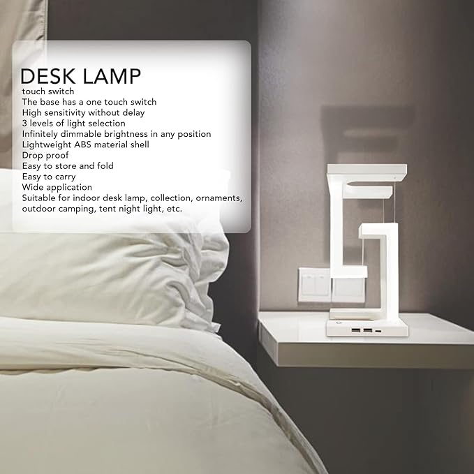 Asixxsix Magnetic Levitation Desk Lamp, 3 Levels Stepless Dimming Magnetic Levitating Anti Table Lamp Touch Control LED Desk Lamp Modern Lamp for Bedroom Study Office Decor