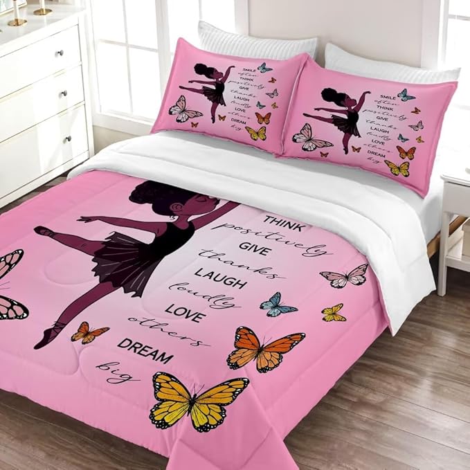 Black Girl Comforter Full Sets,Black Girl Magic Bedding Set,African American Girl Comforter Set for Kids Teens,Cute Afro Melanin Princess Toddler Bed Set