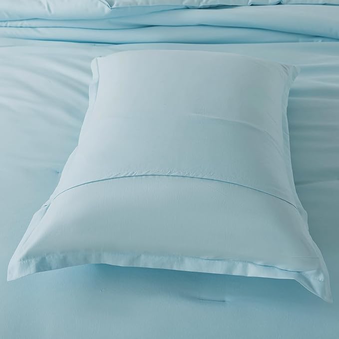 Baby Blue Comforter Set Twin Size, Solid Lightweight Down Alternative Soft Boho Bedding Comforter Set, Breathable Fluffy Microfiber Skin-friendly Comforter (68"x90") for All Seasons