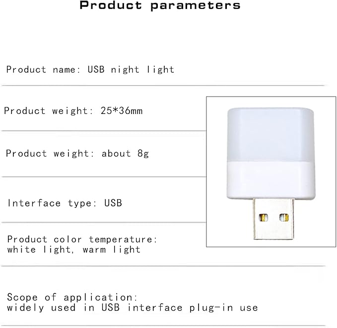 Mini USB Night Lights，Plug in LED Bulb，Flexible LED Ambient Light ，Emergency Lighting，Compact，Ideal for Bedroom，Bathroom，Nursery，Hallway，Outdoor Camping，Reading(8PCS,White)