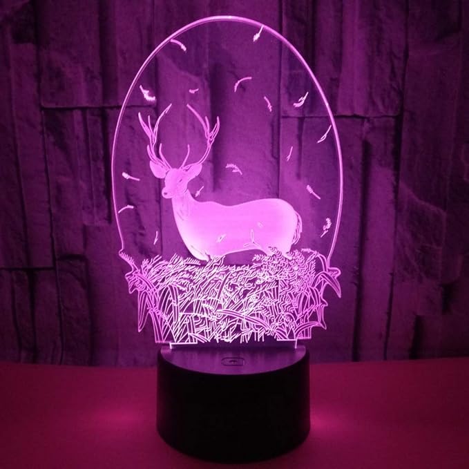 Christmas Deer Acrylic 3D Night Lights USB LED Table Lamp Home r2d2 3D Arts Lamp - 7 Colors Changing Bedroom Decor Business Gifts for Elders (Deer Head)