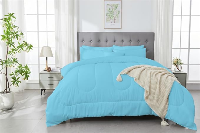 3 Piece Solid Color All Season Bedding Comforter Set Microfiber Soft Lightweight Bedding Set for Kids Teens Adults Room Decor with 1 Comforter and 2 Pillowcases King