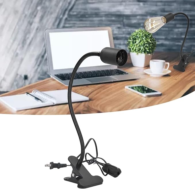 E27/E26 Clip Desk Lamp Light Socket, Desk Light Adapter Eye 360 ° Flexible Gooseneck Clip Light Bulb Holder for Desk Office Clamp Light Bulb Stand with On/Off Switch(#1)