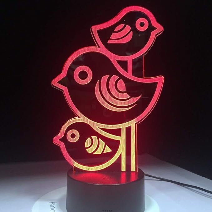 Lovely Little Birds 3D Night Lights,USB Charging LED Table Lamp Kid's Room Decors Optical Illusion 3D Arts Bedside Lamp Gifts for Kids Decor Gifts for Baby Son Daughter or Grand Daughter