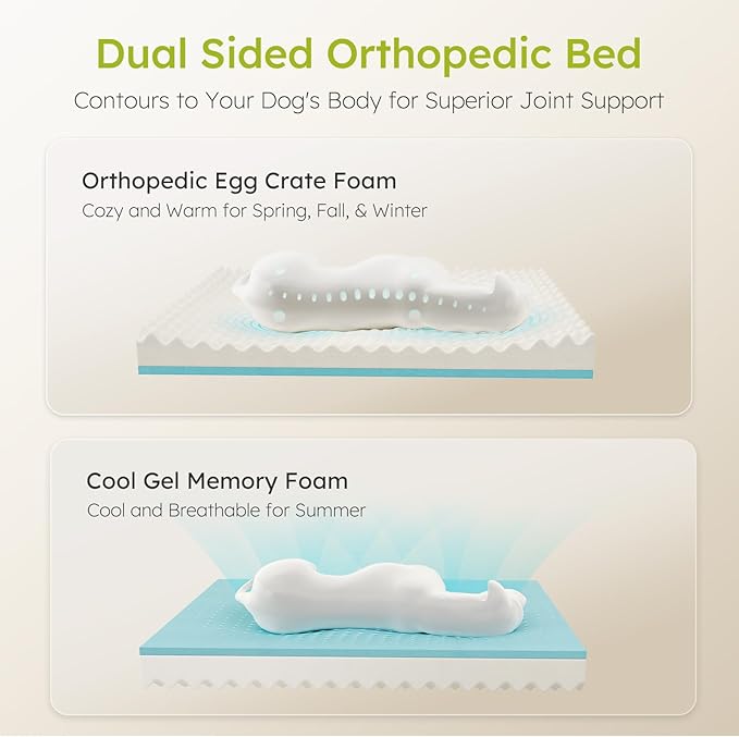 Extra Large Dog Bed - Orthopedic with Cooling Gel Memory Foam, Waterproof XL with Removable Washable Cover, 42" Dog Sofa Couch Dutch Velvet with Bone Toy, Light Gray