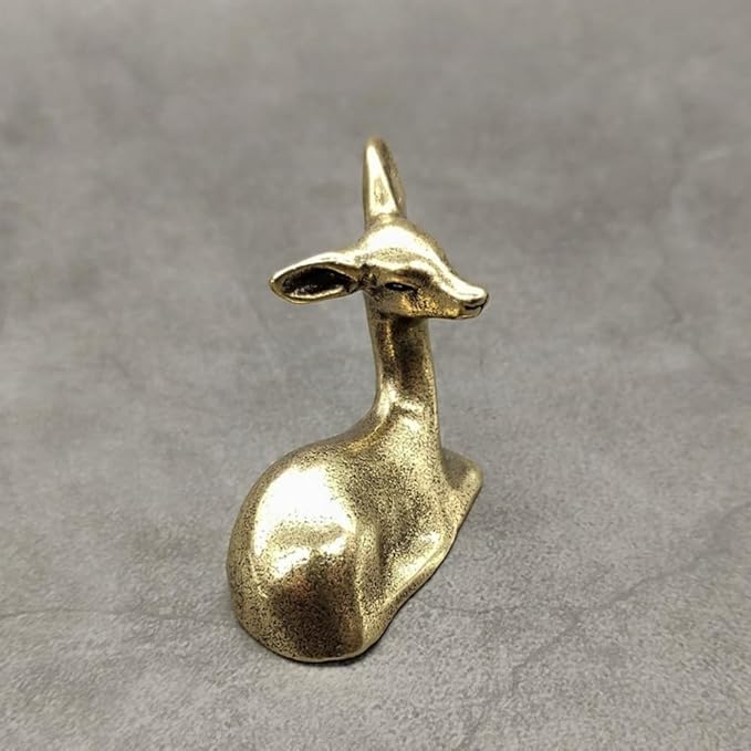 Pure Copper Sikadeer Small Ornament, Mini Brass Lying Deer Tea Pet, Crafts Ornaments, Micro Landscape Decor, Cute Decor, Scene Decor, Desktop Decor(Sikadeer)