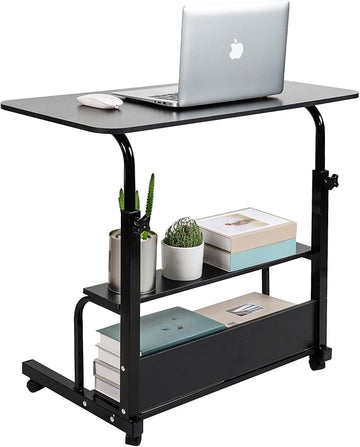 Adjustable Home Office Desk Portable Student Study Computer Desk Furniture for Small Spaces Movable Sofa Side Table on Wheels Laptop Desk with Storage Black Size 31x16 Inch