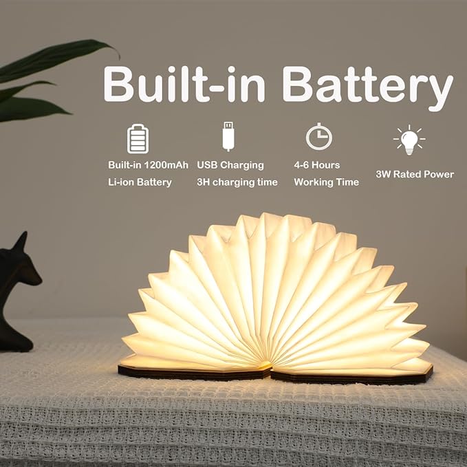 Originality Folding Accordion Lamp, Portable Wooden Desk Lamp, Ambient Lighting, Creative LED Paper Lantern with USB for (Walnut)