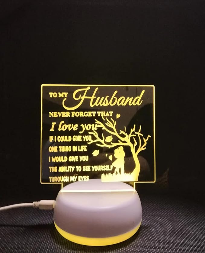 to My Husband from Wife, to My Husband 3D Optical Illusion 2 Functions 7 Color RGB Colorful USB Charging or AA Battery - Acrylic Panel Birthday Wedding Gifts for Husband