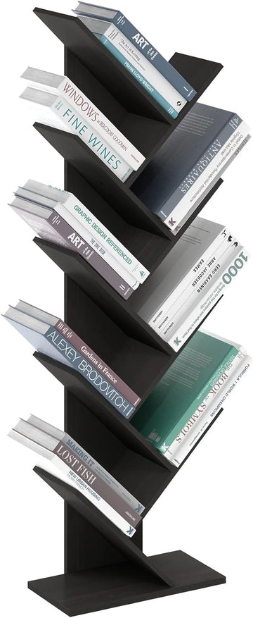 Furinno Bookshelf 9-Tier Floor Standing Tree Bookcase, Espresso