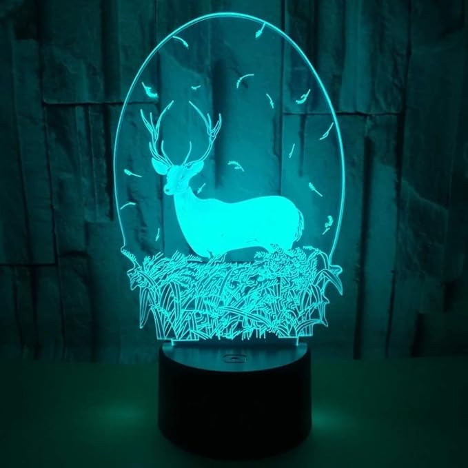 Christmas Deer Acrylic 3D Night Lights USB LED Table Lamp Home r2d2 3D Arts Lamp - 7 Colors Changing Bedroom Decor Business Gifts for Elders (Deer Head)