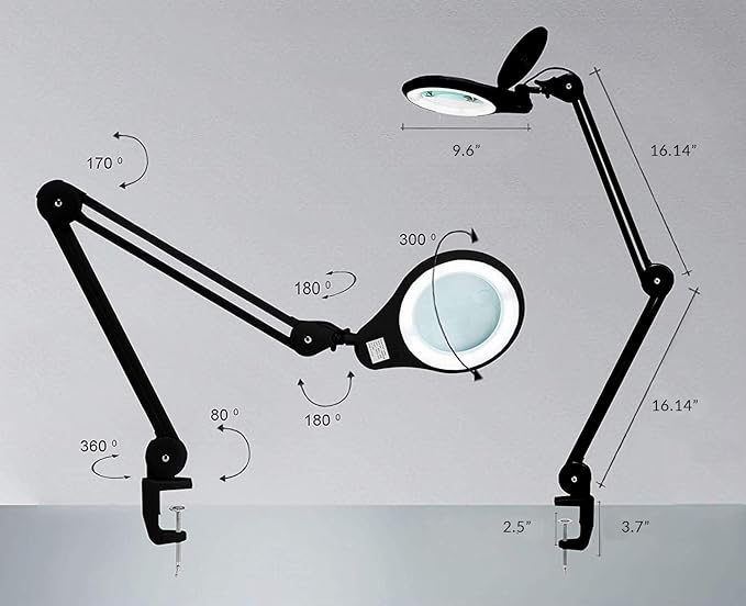 Neatfi (New Model) Bifocals 1,200 Lumens Super LED Magnifying Lamp with Clamp, 8D + 20D, Dimmable, 5 Inches Diameter Lens, Adjustable Arm Utility Clamp (8 Diopter + 20 Diopter, Black)